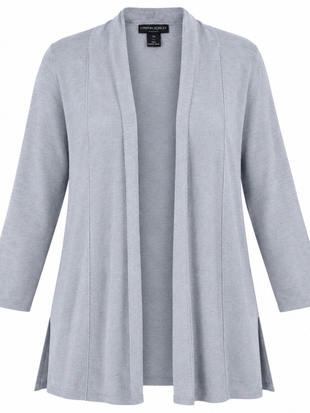 CYNTHIA ROWLEY | Light Blue Gray Extra Fine Merino Wool Open-Front Cardigan | 1X